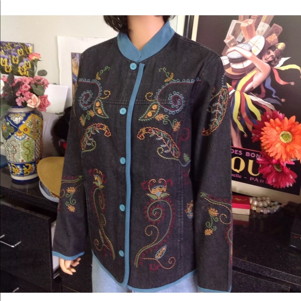 Denim & Co. Jeans Embroidered M Jacket Designer
